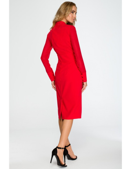 S136 Pieštuko formos suknelė su šifono rankovėmis - raudona