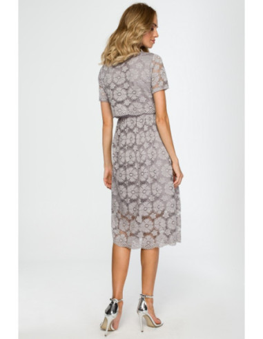 M405 Nėriniuota midi suknelė - pilka 2