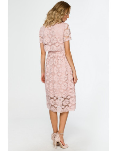 M405 Nėriniuota midi suknelė - rožinė 2