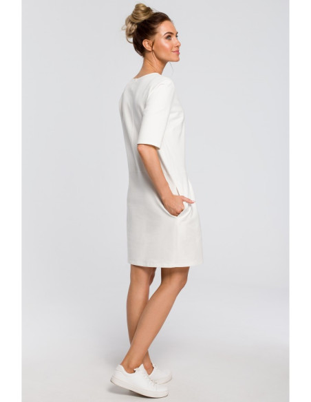 M422 Tiesi suknelė su lankeliu ant peties - ecru spalvos