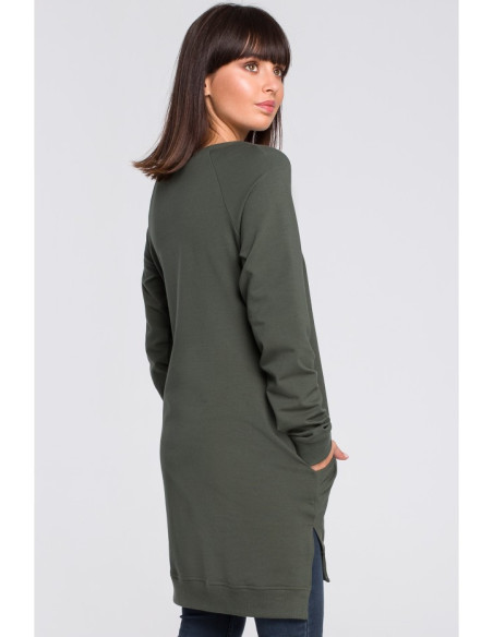 B101 Palaidinė - tunika su šoninėmis iškirptėmis - kariškai žalia