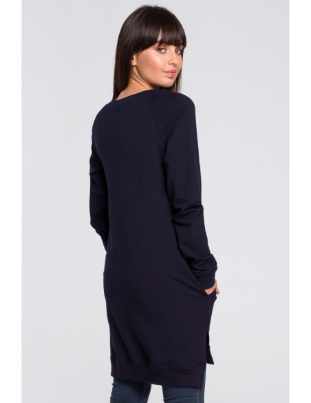 B101 Palaidinė - tunika su šoninėmis iškirptėmis - tamsiai mėlyna