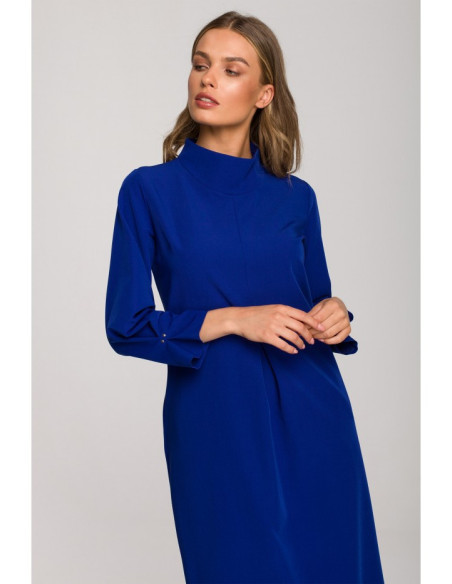 S318 Suknelė su dekoratyvinėmis klostėmis - rugiagėlių mėlyna