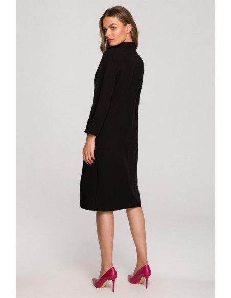 S318 Suknelė su dekoratyvinėmis klostėmis - juoda