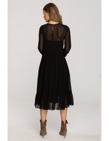 S319 Šifoninė suknelė su raukiniais - juoda 2