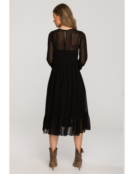 S319 Šifoninė suknelė su raukiniais - juoda