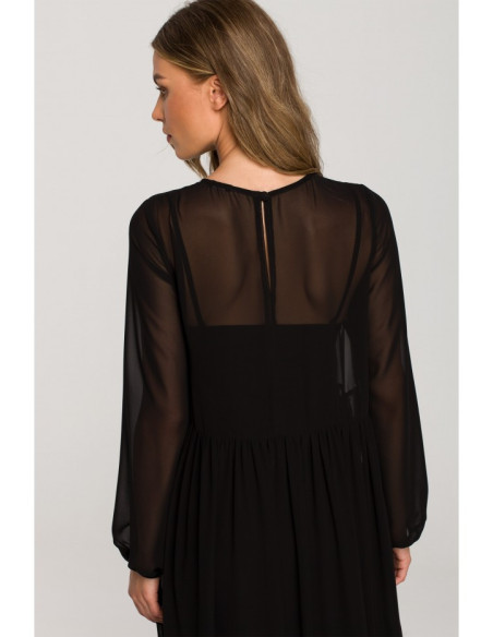 S319 Šifoninė suknelė su raukiniais - juoda