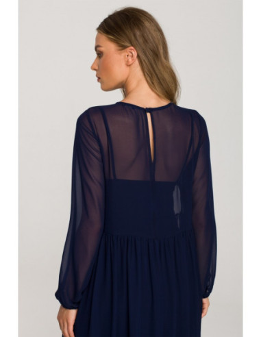 S319 Šifoninė suknelė su raukiniais - tamsiai mėlyna 2