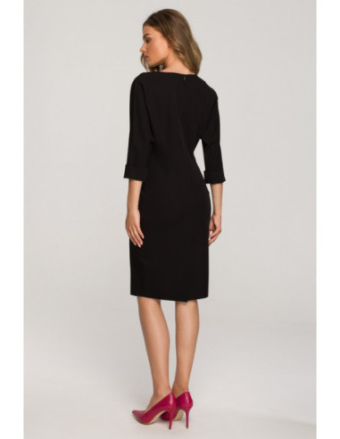 S324 Vienspalvė suknelė kimono rankovėmis - juoda 2