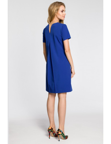 M309 Trapecijos formos suknelė su klostėmis nugaroje - rugiagėlių mėlyna