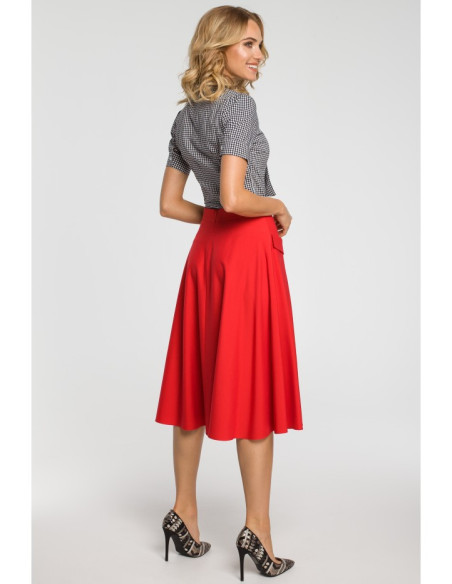 M321 Platėjantis midi sijonas su kišenėmis - raudonas