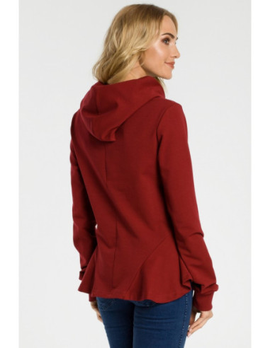 M345 Megztinis su gobtuvu ir raukiniais - bordo spalvos 2