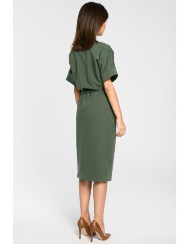 B062 Megzta suknelė su prakirpimu - kariškai žalia 2