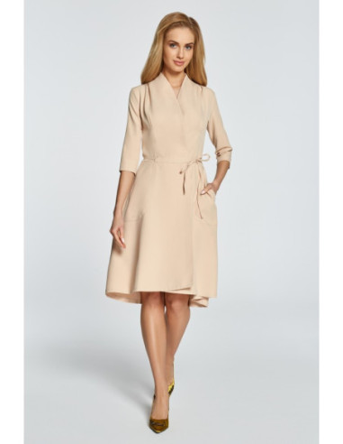 S099 Persidengianti midi suknelė su tuneliu - smėlio spalvos 2