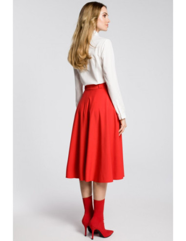 M367 Platėjantis midi sijonas su diržu - raudonas 2