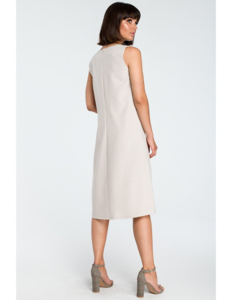 B080 Languota midi suknelė be rankovių - smėlio spalvos