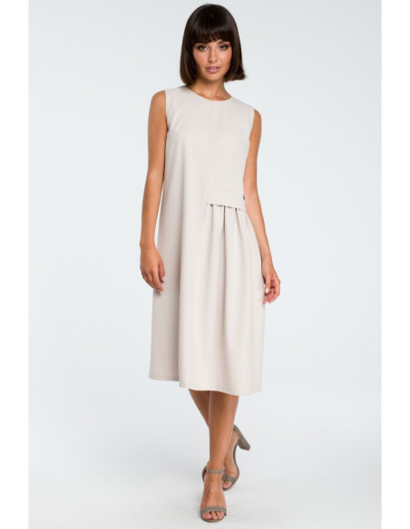 B080 Languota midi suknelė be rankovių - smėlio spalvos