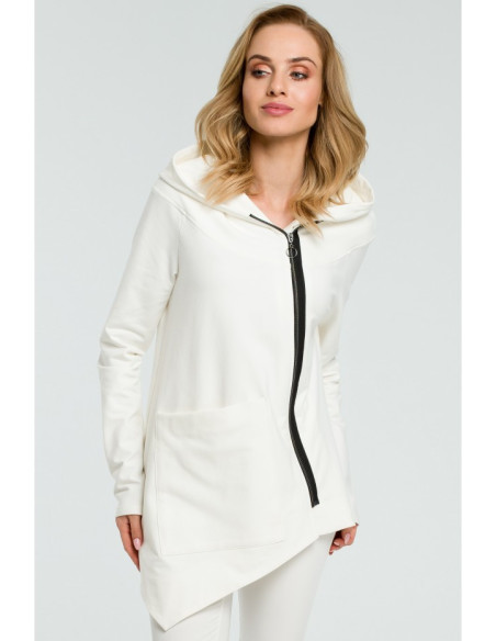 M390 Asimetriška palaidinė su užtrauktuku - ecru spalvos