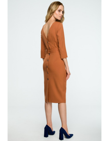 S119 Lygi pieštuko formos suknelė su diržu - raudona