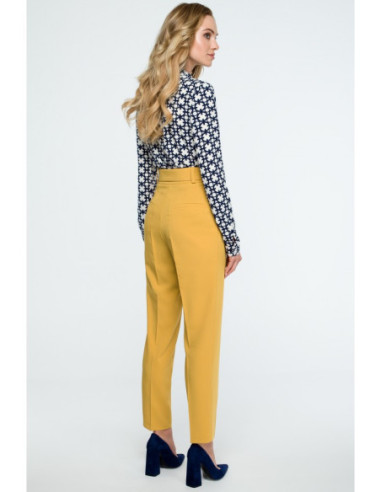 S124 Kelnės aukštu liemeniu su diržu - geltonos spalvos 2