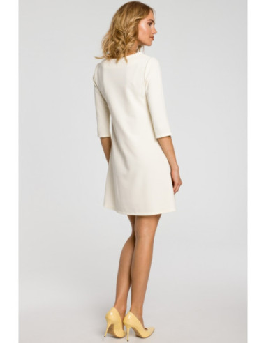M029 Lygi tunikos trapecijos formos suknelė - ecru spalvos 2