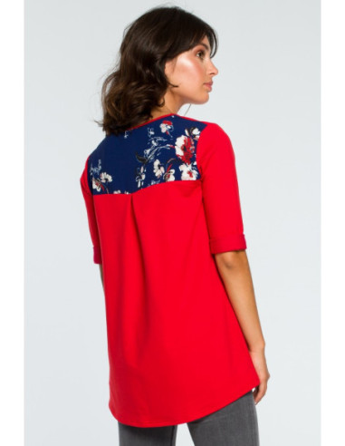 B095 Palaidinė su gėlių intarpais - raudona 2