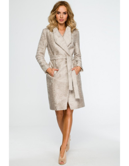 M410 Stilingas paltas su diržu - smėlio spalvos