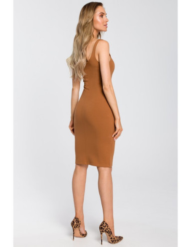 M414 Elastinė suknelė be petnešėlių - karamelinė 2