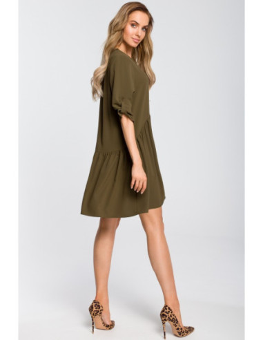 M427 Laisva platėjanti suknelė - chaki spalvos 2