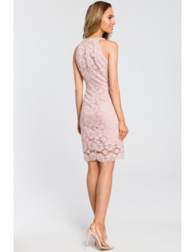 M431 Prigludusi nėriniuota suknelė - rožinė 2