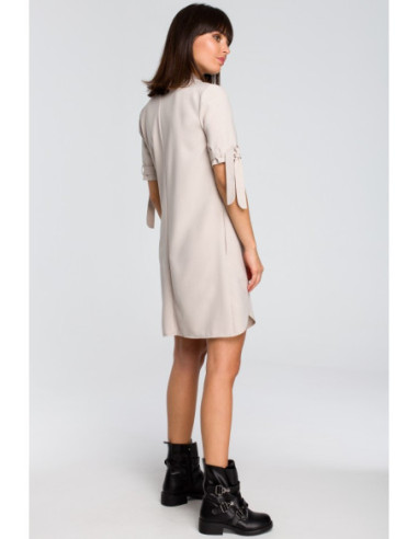 B112 Tunika su apykakle ir kaklaraiščiu - smėlio spalvos 2