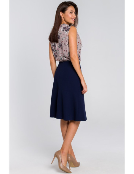 S141 Midi sijonas su snapeliu - tamsiai mėlynas