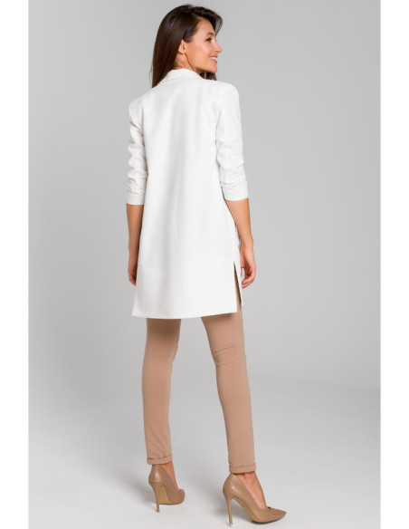 S142 Ilgas švarkas su šoninėmis iškirptėmis - ecru spalvos