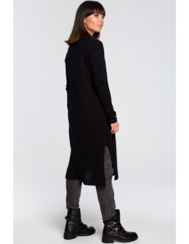 BK022 Ilgas megztinis su dviguba apykakle - juodas 2