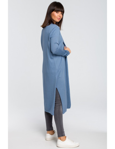 BK022 Ilgas megztinis su dviguba apykakle - mėlynas