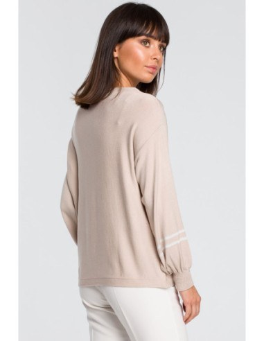 BK024 Džemperis plačiomis rankovėmis ir apvadais - smėlio... 2