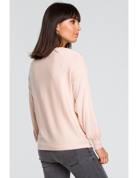 BK024 Džemperis plačiomis rankovėmis su apvadais - persikinis