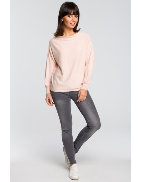 BK024 Džemperis plačiomis rankovėmis su apvadais - persikinis