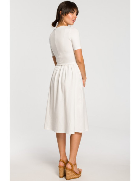 B120 Suknelė su diržu ir sagtimi - ecru spalvos