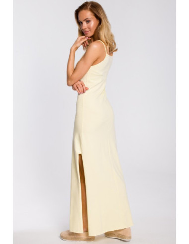 M432 Medvilninė maxi suknelė be petnešėlių - geltona 2