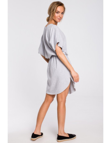 M433 Medvilninė mini suknelė su dirželiu - pilka 2