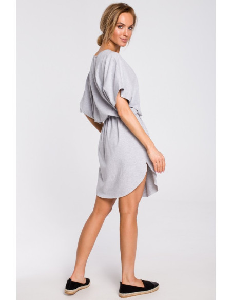 M433 Medvilninė mini suknelė su dirželiu - pilka