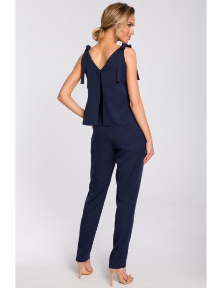 M437 Dryžuotas kombinezonas su raišteliais ant pečių - tamsiai mėlynas