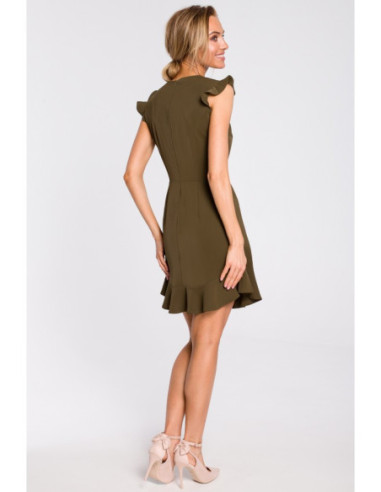M438 Graži mini suknelė su raukiniais - chaki spalvos 2