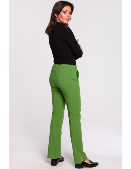 B124 Kelnės su šoninėmis klostėmis - laimo žalia