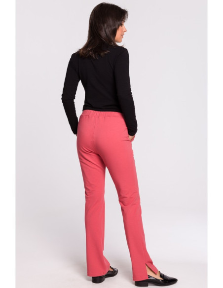B124 Kelnės su šoninėmis klostėmis - koralinės spalvos