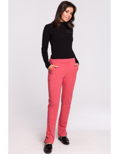 B124 Kelnės su šoninėmis klostėmis - koralinės spalvos