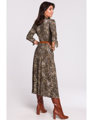 B135 Midi suknelė su apykakle ir diržu - 2 modelis 2