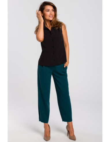 S172 Moteriška palaidinė be rankovių su apykakle - juoda 2