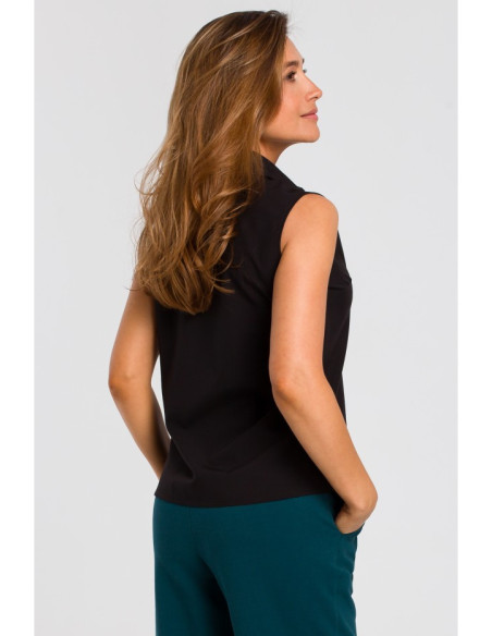 S172 Moteriška palaidinė be rankovių su apykakle - juoda